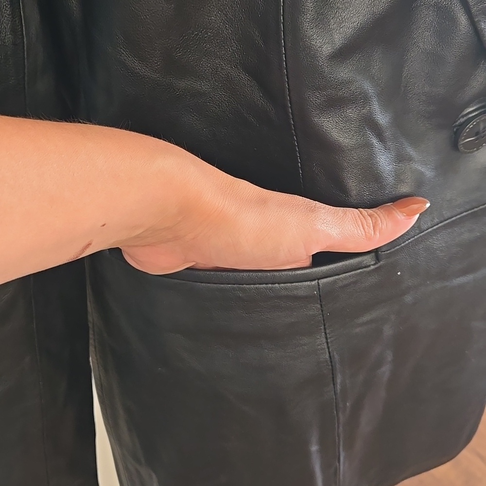 Denim & Co Black Leather Blazer Jacket – Classic Timeless Outerwear Medium Y2K - Picture 3 of 4